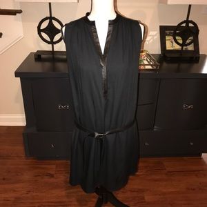 Alice + Olivia Navy & Black Leather Detail Dress M